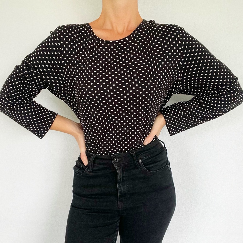 Charter Club black white polka dot long sleeve cotton stretch tee size XL